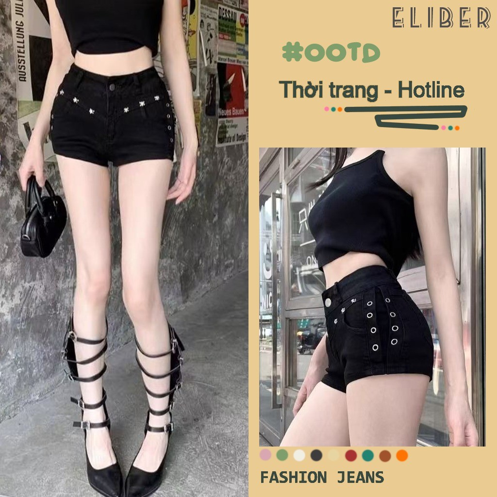 ELIBER- - body shape black jean shorts - Rivet design - flattering ...