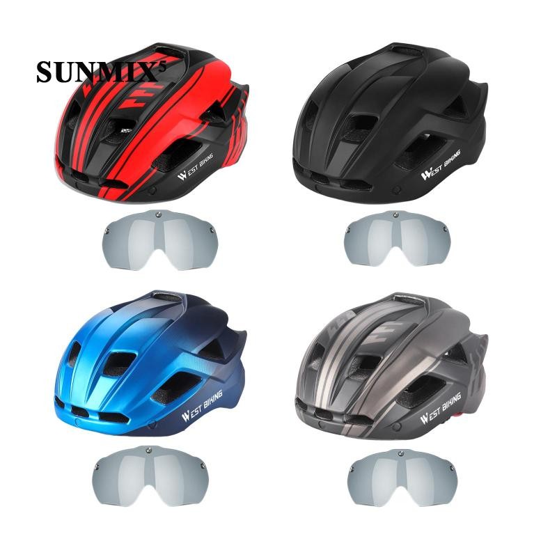 [ Bike Helmet with Light and Visor Men Women Biker Removable Goggles