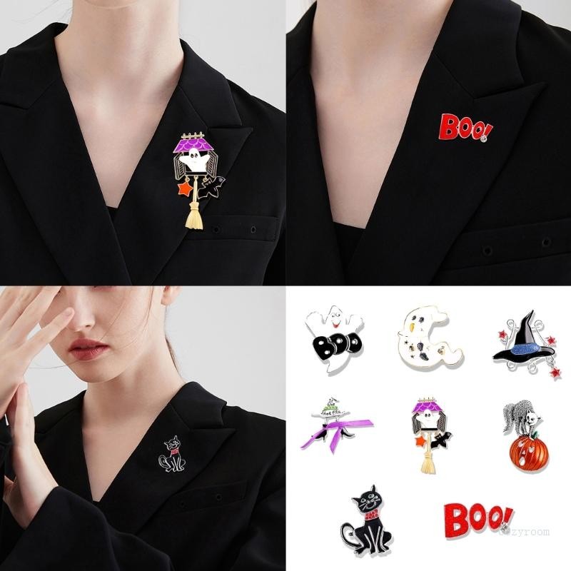 Crazy Quirky Halloween Badge Pumpkin and Specter Broom Lapel Pin for ...