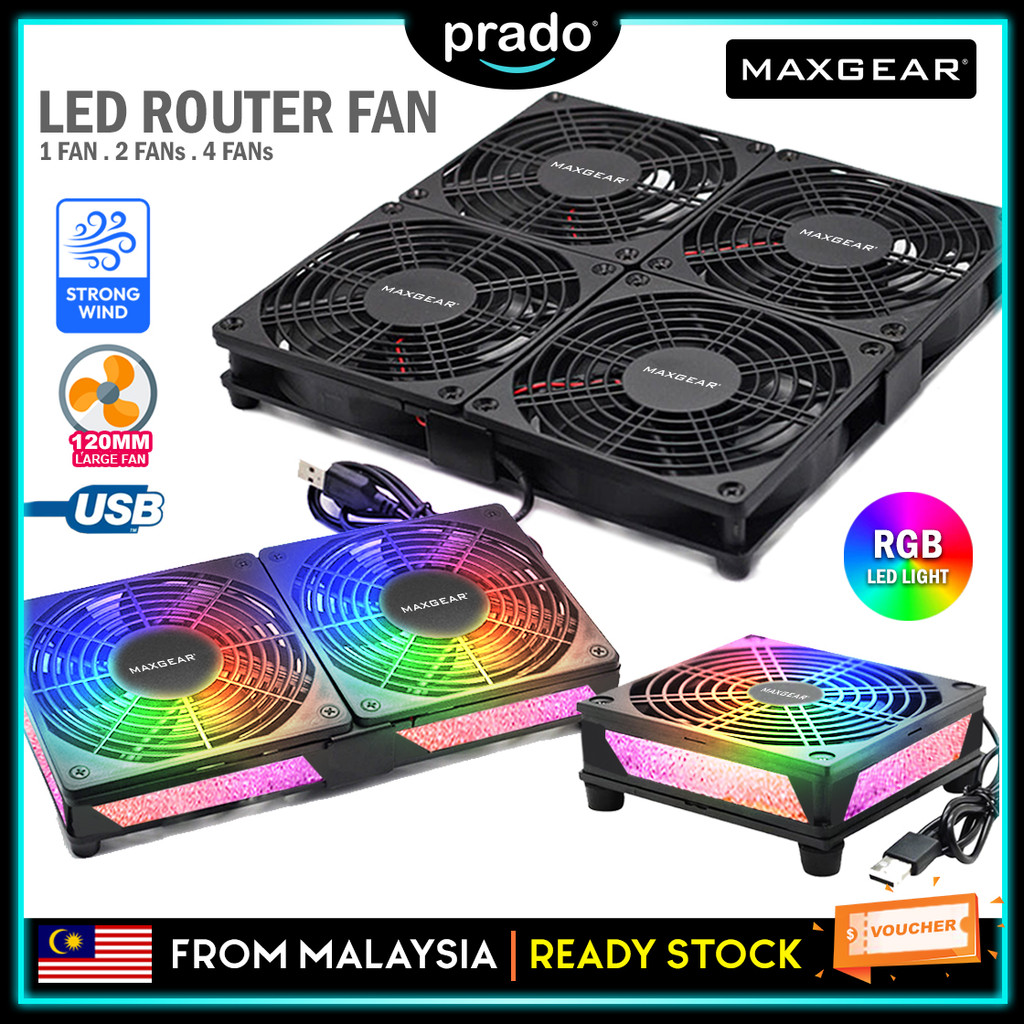 PRADO MAXGEAR USB Silent Cooling Fan Powerful Router Modem RGB LED WiFi ...