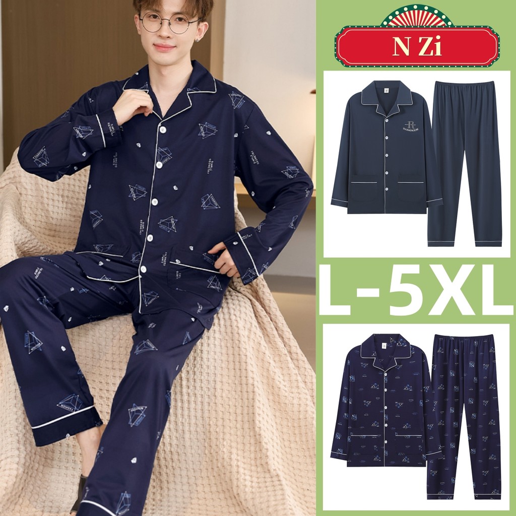 Pyjamas Men L-5XL Plus Size Pajamas Set Autumn winter Long sleeves  Sleepwear Man Cotton Loose Home wear Night wear