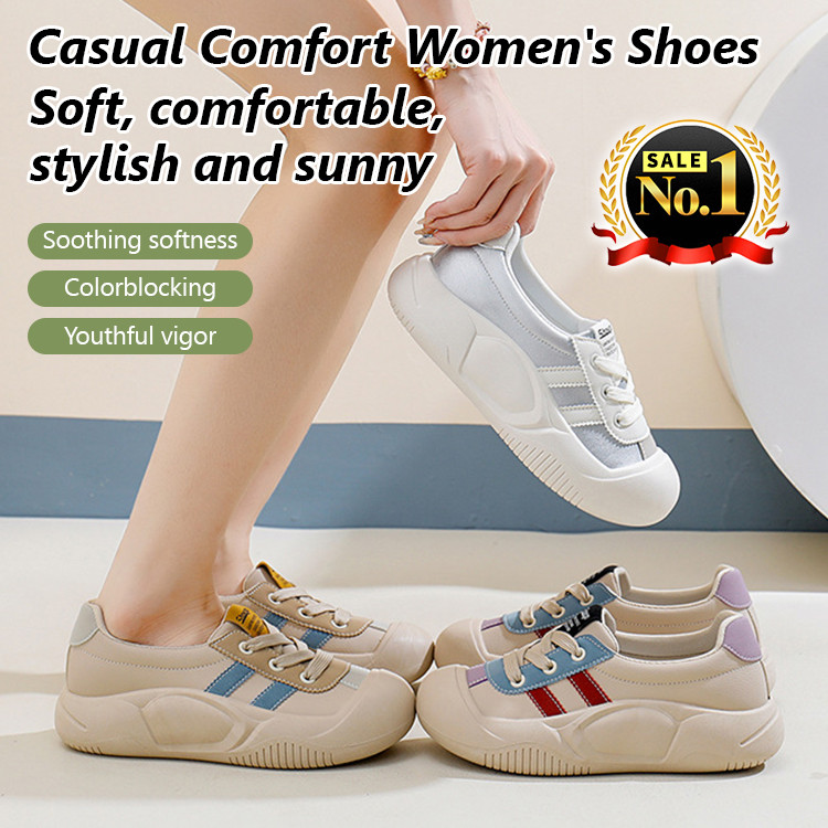 OOTD INS Breathable Casual Thick Soled Platform Shoes 4cm Height Increase Color Blocking Soft Sole Comfortable Sneaker Summer Breathable White Shoes Shopee Singapore