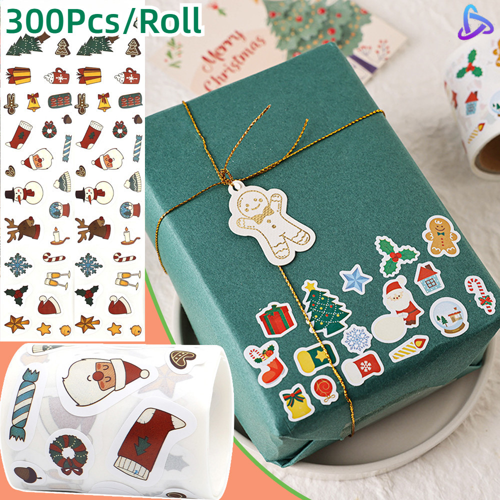 300Pcs/Roll Cartoon Christmas Irregular Santa Claus Self Adhesive ...