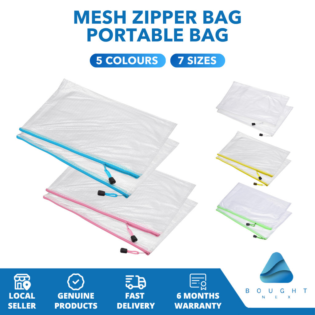 Mesh Zipper Bag - Portable Document Pouch, Waterproof, Transparent ...