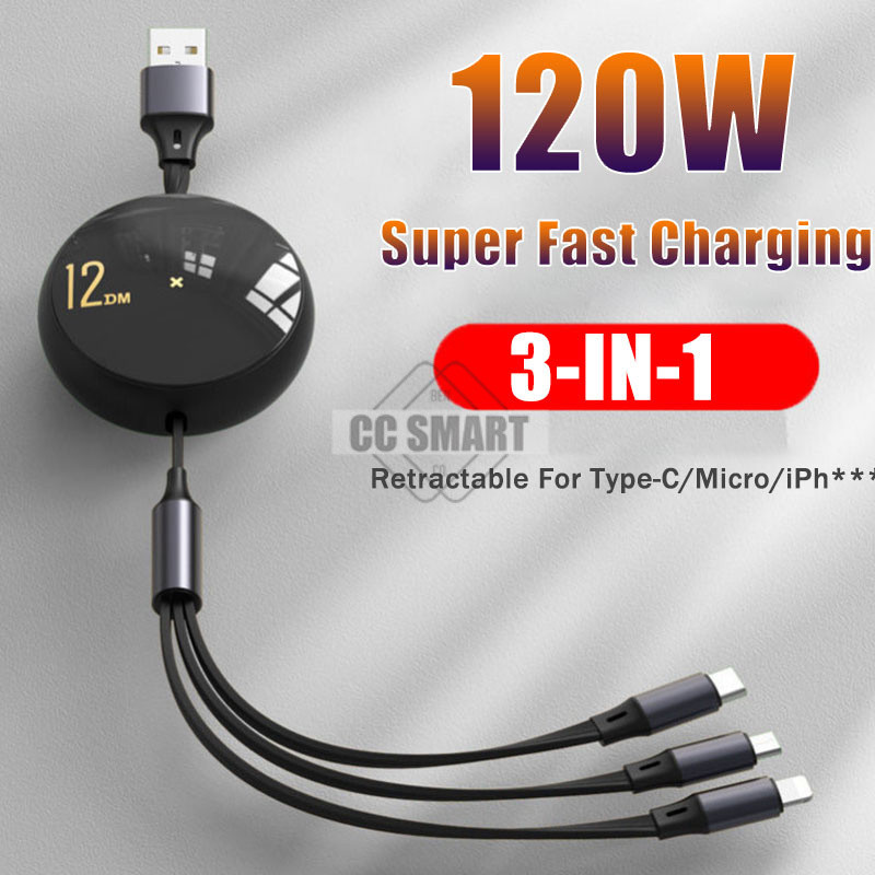 3 in 1 120W super fast charging retractable cable 100W USB cable for ...