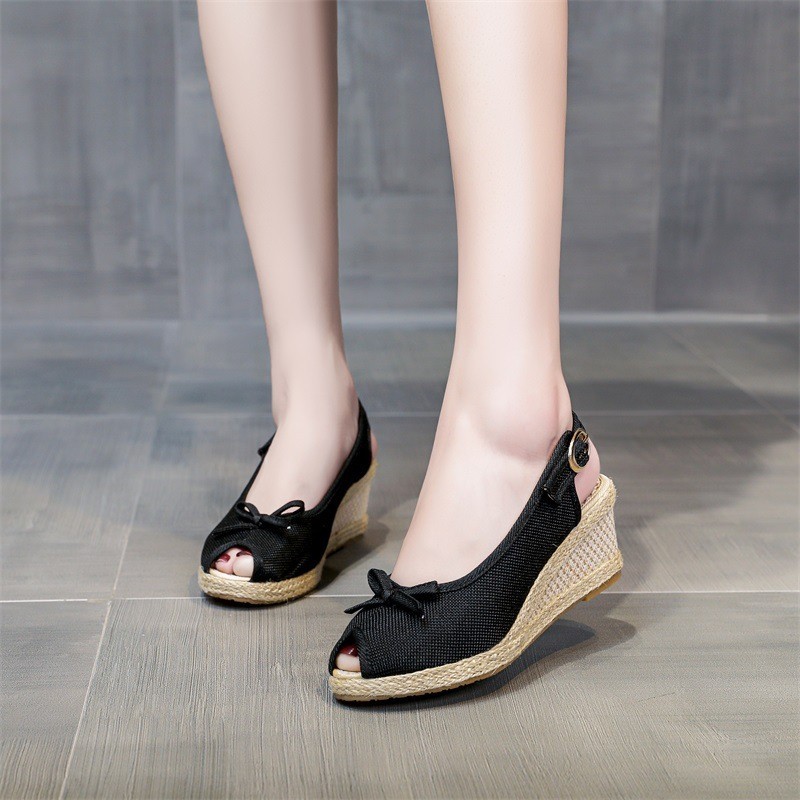 Summer Large Size Women Wedges Fish Mouth Buckle Strap Soft Sole Casual ...