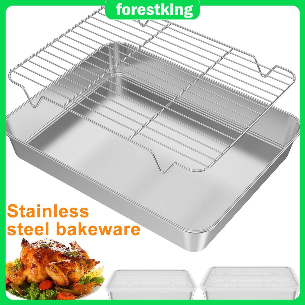Baking Tray with Rack and Lid Stainless Steel Oven Trays with Rack Non ...
