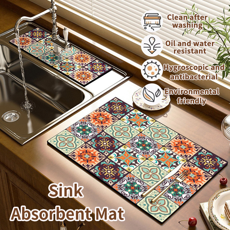 Boho Kitchen Draining Pad Sink Absorbent Mat Mildew-proof Pads ...
