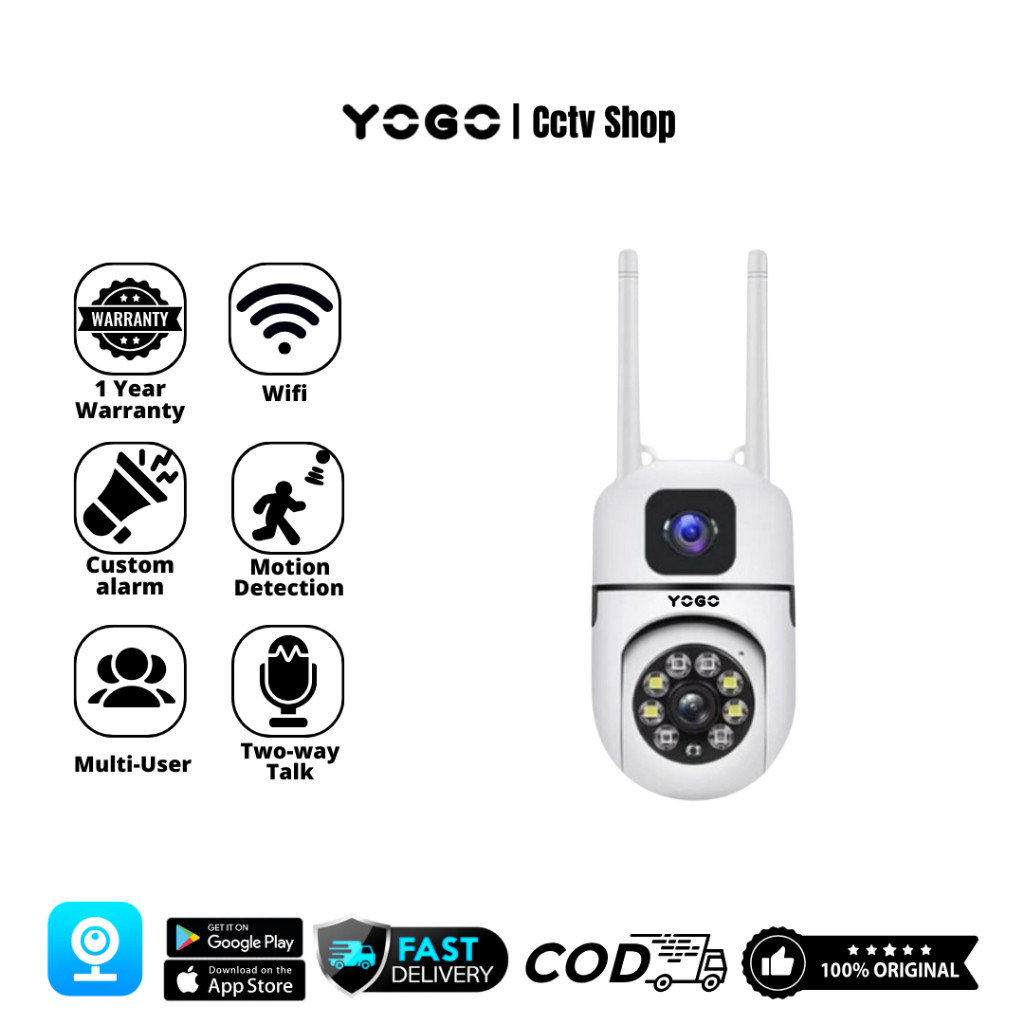 YOGO Original CCTV Camera 2 Antennas 2 LENS PTZ Mini Bulb Wireless Wifi ...