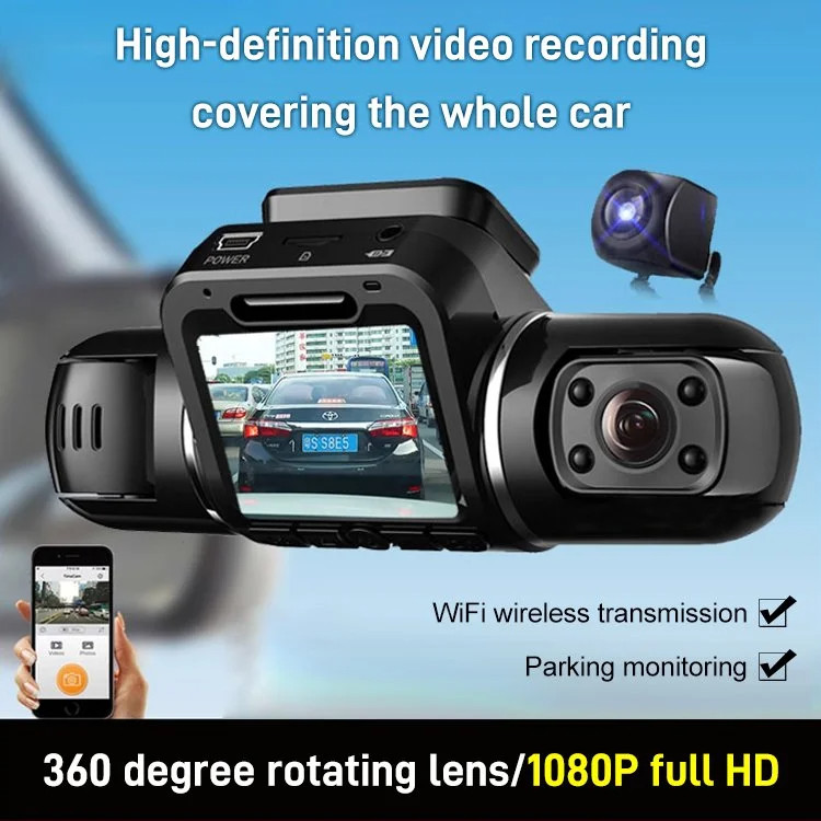 [HD Front+Interior+Rear Car Dash Camera] WiFi Wireless Transmission ...