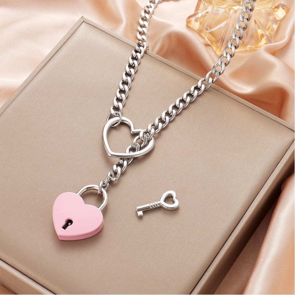 Custom Double Heart O-ring Slip Chain Necklace for Women,Punk Gothic Stainless Steel