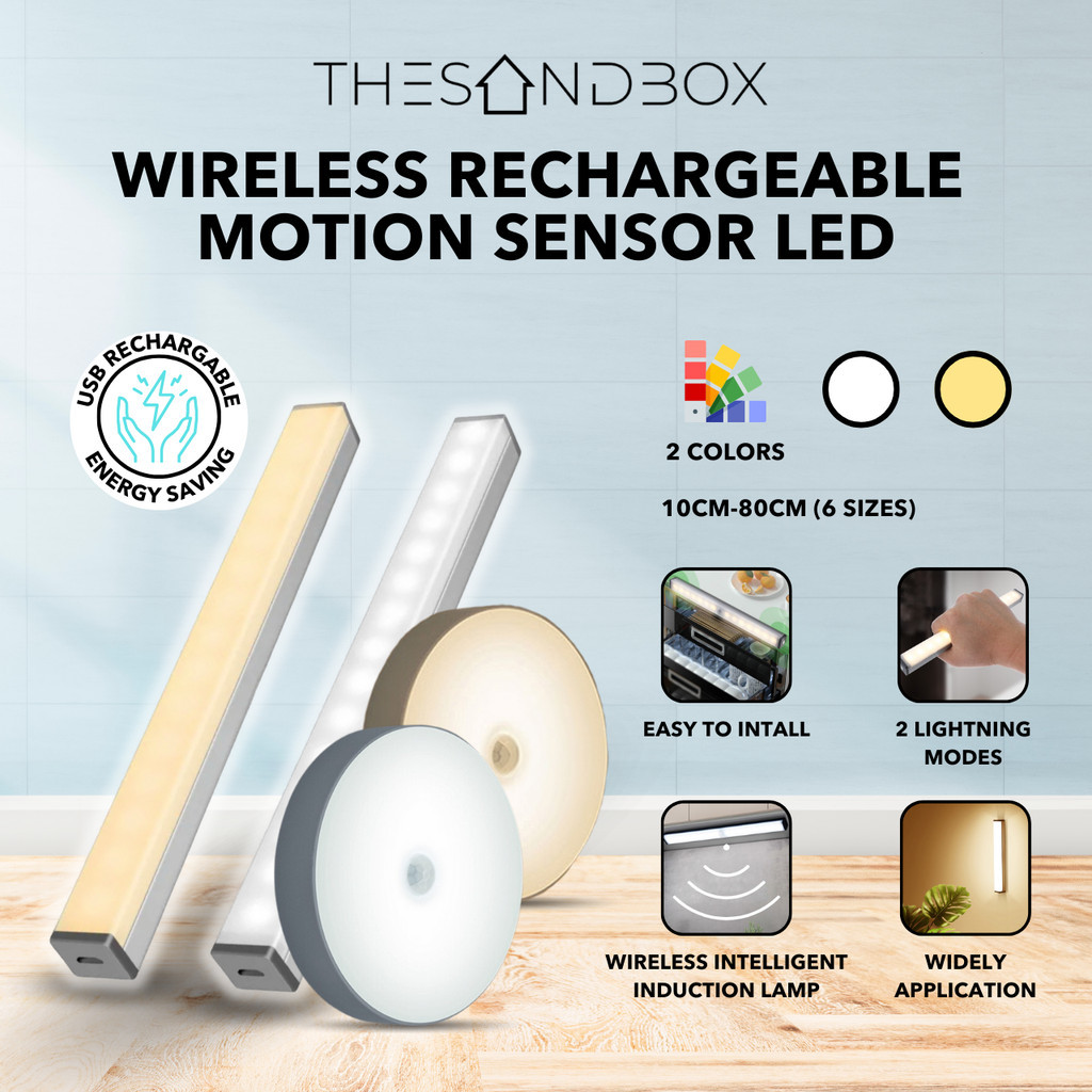 Wireless LED Light Motion Sensor USB Rechargeable Dimmable Cordless ...