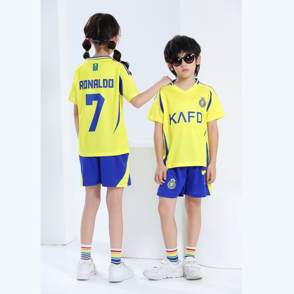 2024-25 Season New Al-Nassr FC Cristiano Ronaldo Jersey for Kids  Summer Children Football Sets Youth Soccer Suits