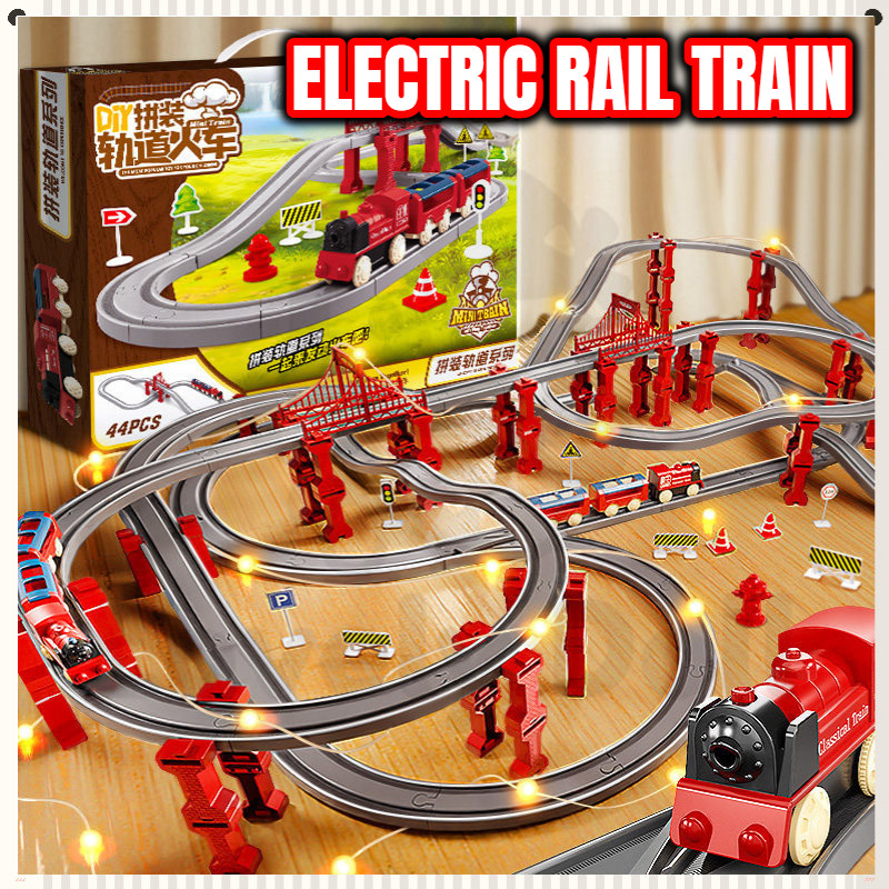 Kids Electric Rail Cars Toy Mini Train Railway Set DIY Assembly Toys ...
