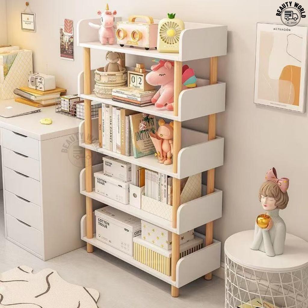 [SG Seller]White Decorative Rack Wooden Bookshelf Household Storage ...