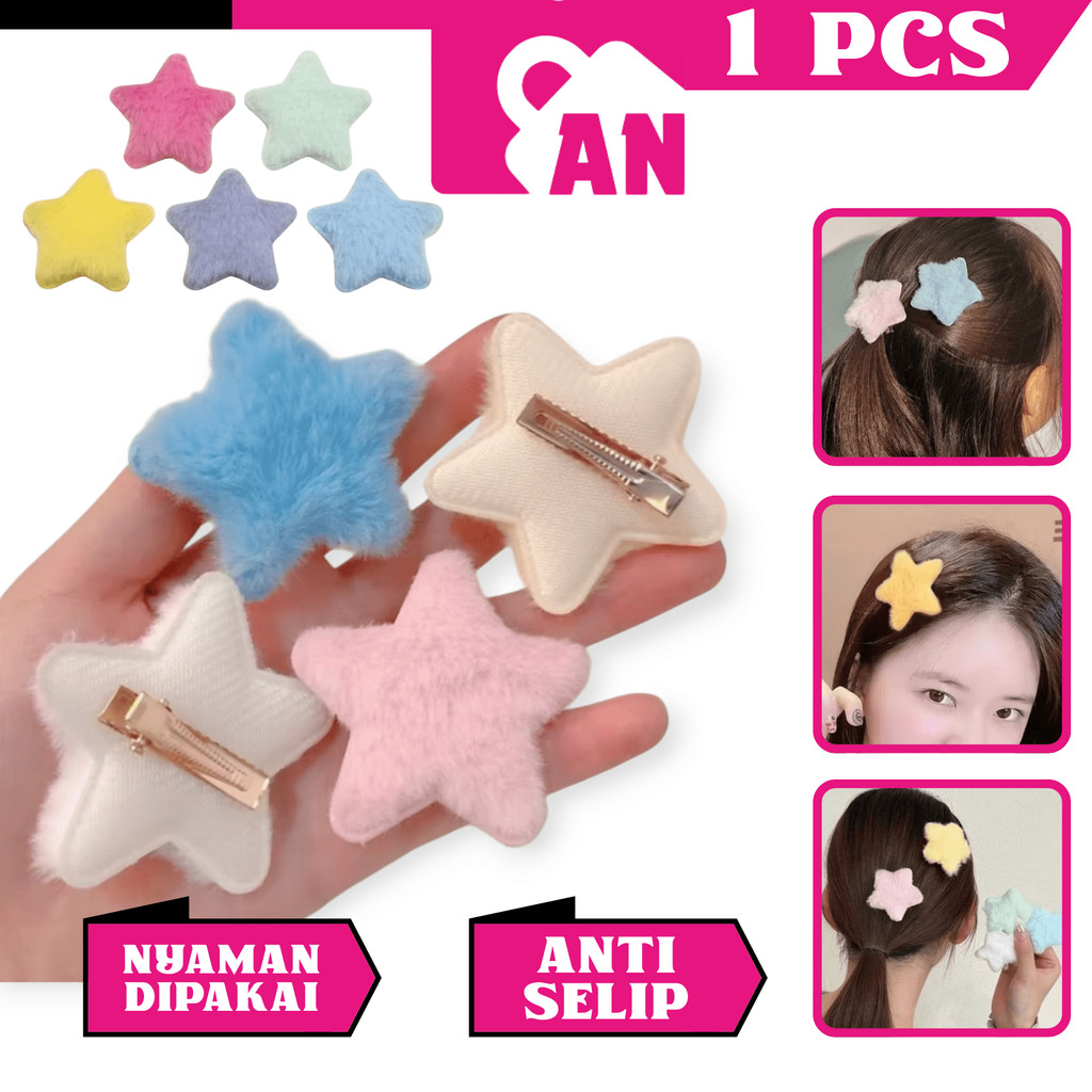 1PCS Jepit Rambut Wanita Korea Motif Bintang Bulu Lembut Aksesoris Jepitan Hair Pin Lucu A001