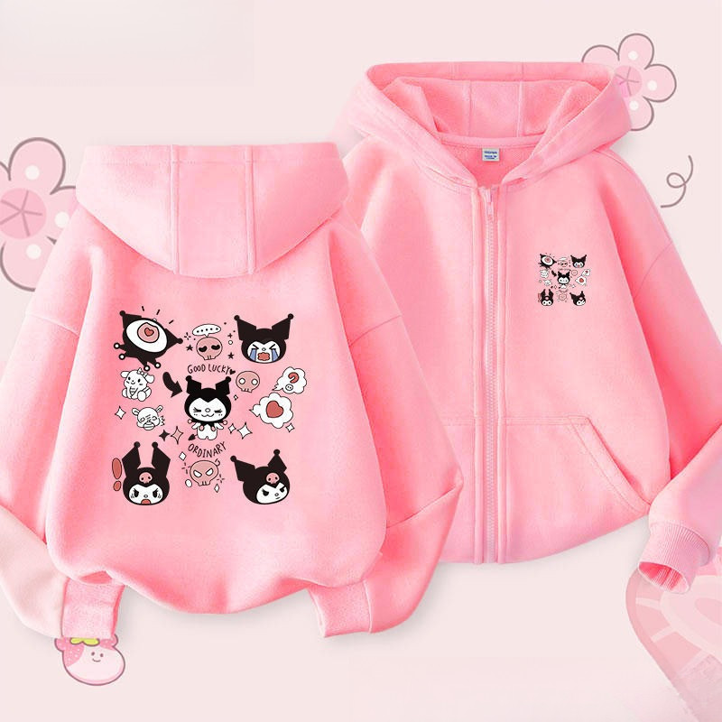 2024 Cozy Kuromi Zip Up Hoodie For Girls Trendy Fall Winter Jacket With Cute Cartoon Design Shopee Singapore