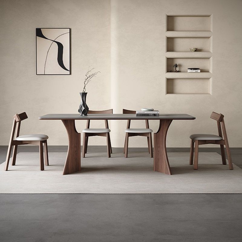 Solid wood rock plate dining table simple walnut rectangular dining ...