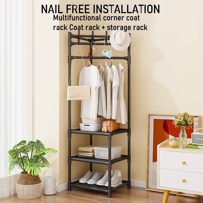 3-Tier Bedrooms Corner Clothes Rack Multi-Layer Nightstand Clothes Coat ...