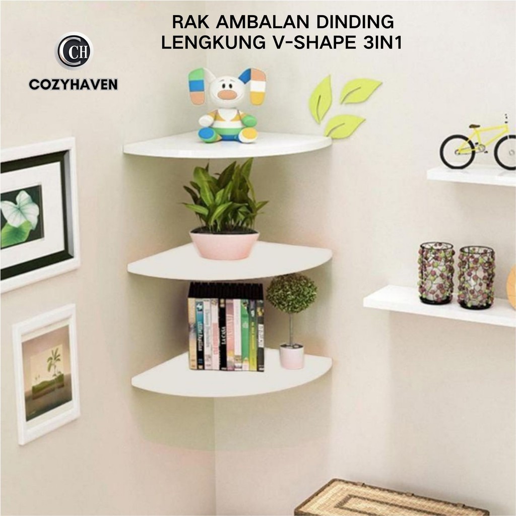 LILIN Cozyhaven Corner Shelf 3tier Room Wall Corner Shelf Bookcase