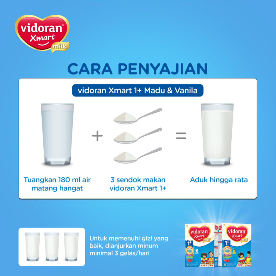 VIDORAN XMART MILK 1+ 3+ 5+ 600GR 575GR VANILA MADU COKELAT TAHAP 1 3 5 SUSU FORMULA ANAK 575 GR NM SSKD - Gambar 3
