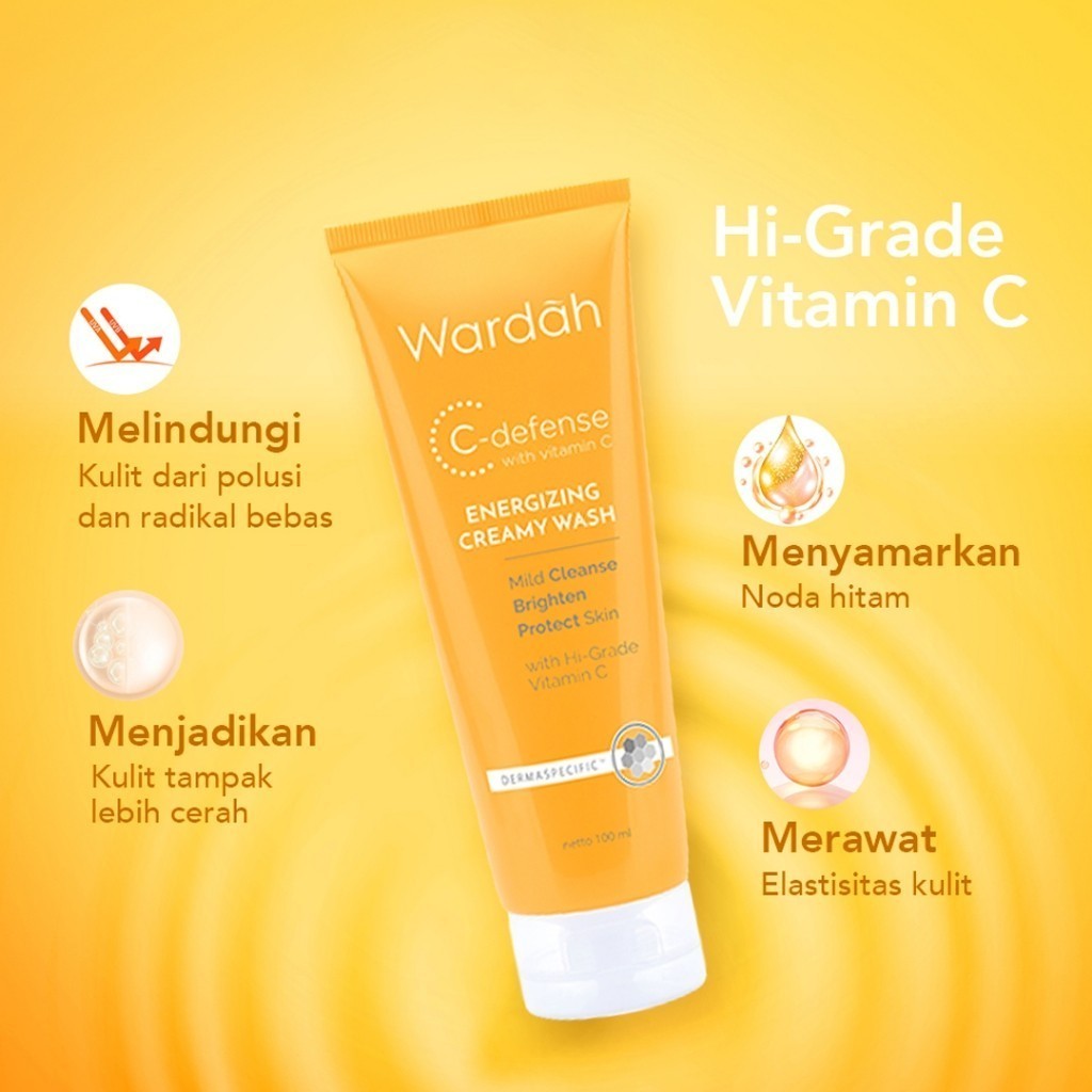 Wardah C-Defense Vitamin C + Panthenol Anti-Pollution Radiant Creamy Wash / Merah Jingga Official - Gambar 3