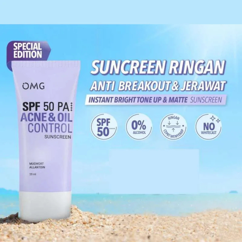OMG Acne & Oil Control UV Barrier Sunscreen SPF50 PA++++ No Whitecast / Merah Jingga Official - Gambar 2