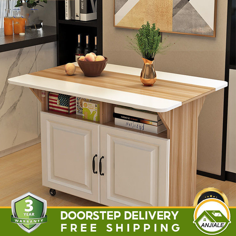 ANJIALE Dining Table Kitchen Island with Removable Table Side Cabinet ...