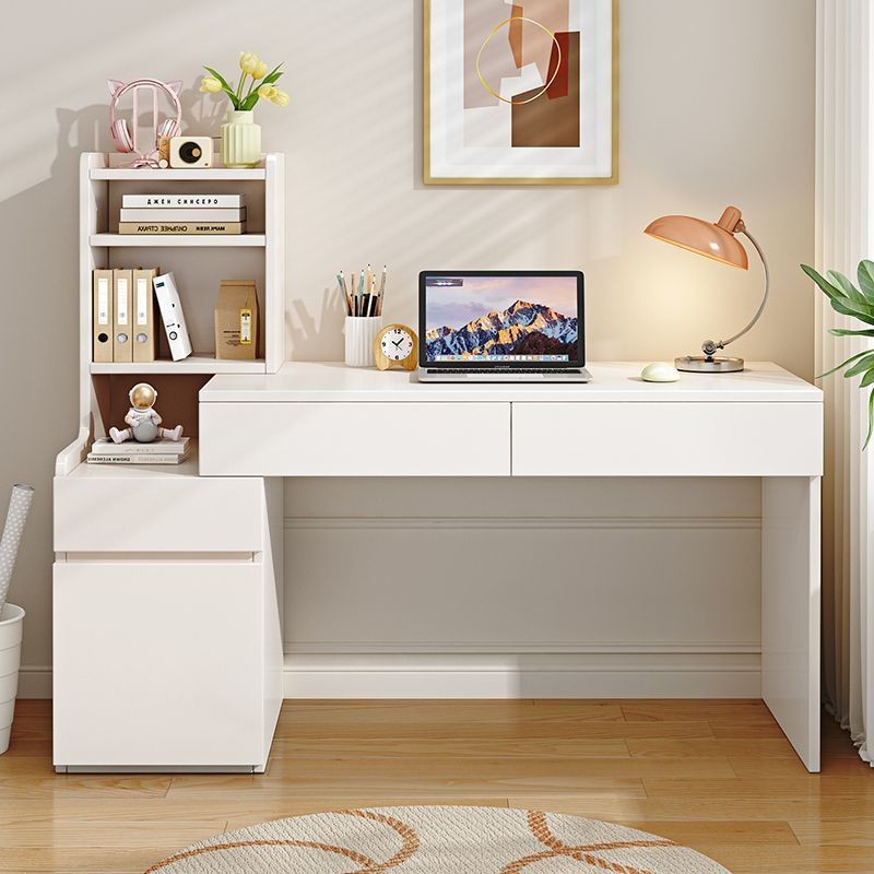 Solid Wood Study Table With Book Cabinet Adjustable Computer Table ...