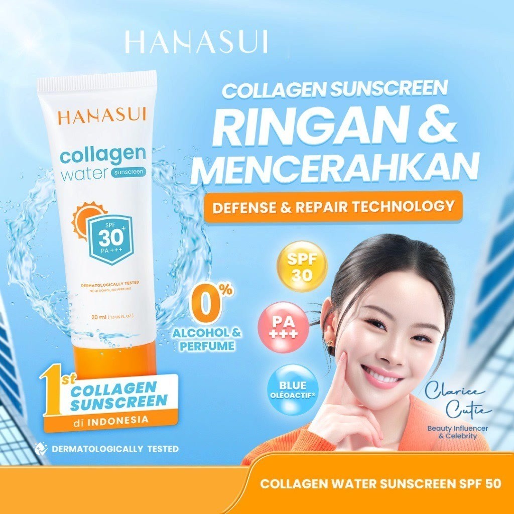 Hanasui Collagen Water Sunscreen SPF 30 30ml / / Merah Jingga Official - Gambar 2