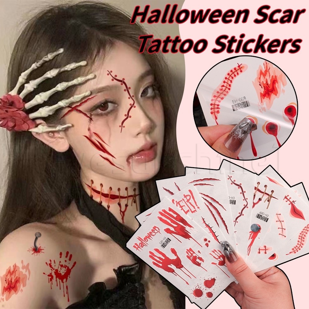 Halloween Temporary Scar Tattoos - Funny Fluorescent Facial Stickers ...