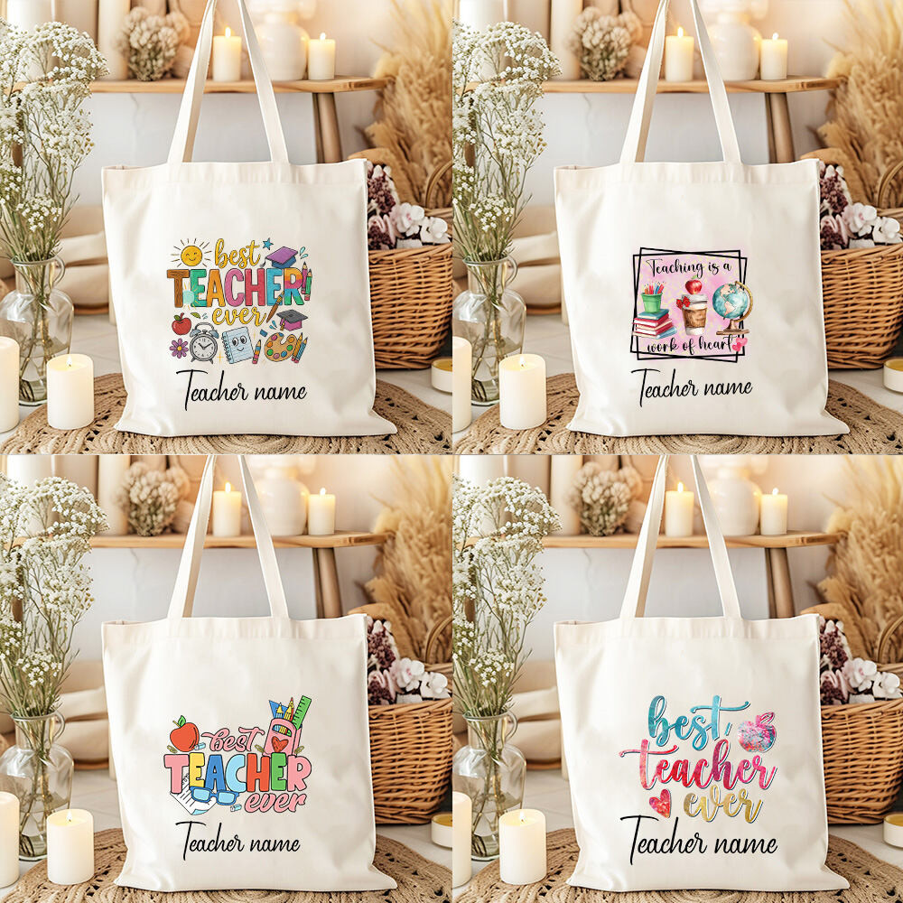 Best Teacher Ever Print Women's Tote Bag Custom Name Fashion Teacher's ...