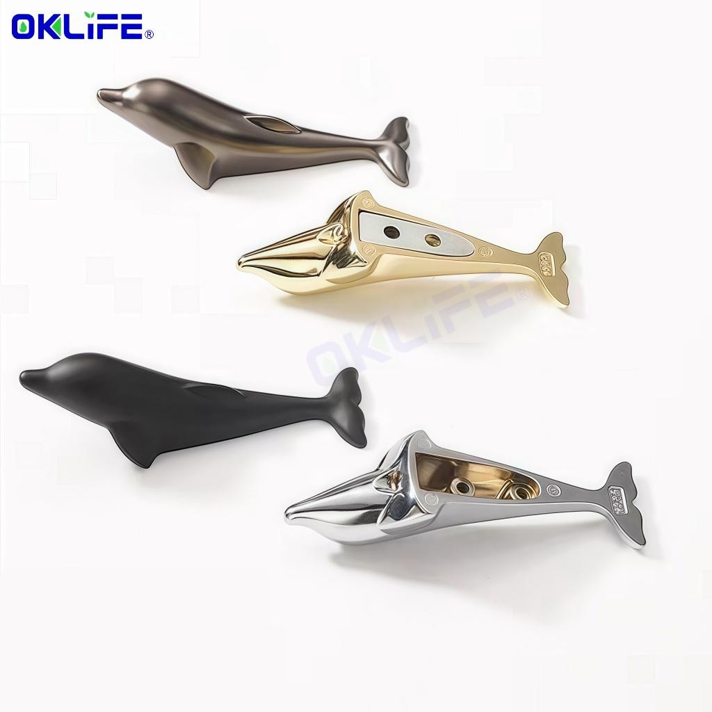 Creative hook Little Dolphin aluminum alloy adhesive hook wall bathroom door punching-free hanging hook view 3
