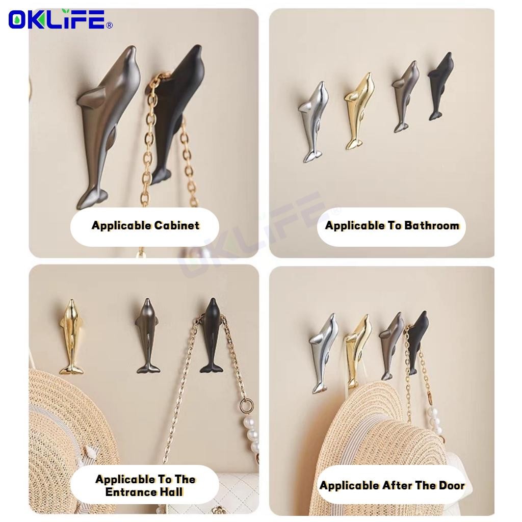 Creative hook Little Dolphin aluminum alloy adhesive hook wall bathroom door punching-free hanging hook view 8