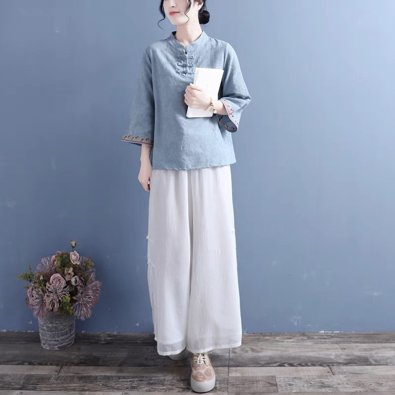Chinese Style Top Hanfu Top Women's Shirt Cotton Linen Jacquard ...