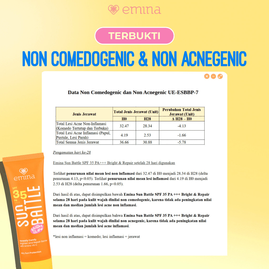 Emina Sun Battle Bright Glow SPF 35 PA+++ - Sunscreen Wajah / Merah Jingga Official - Gambar 4