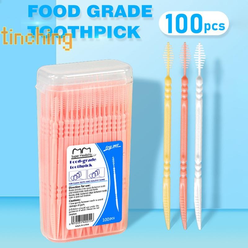 [TinCh-t] 100pcs/Box Double Dental Floss Inter Toothpick Brush Brush ...