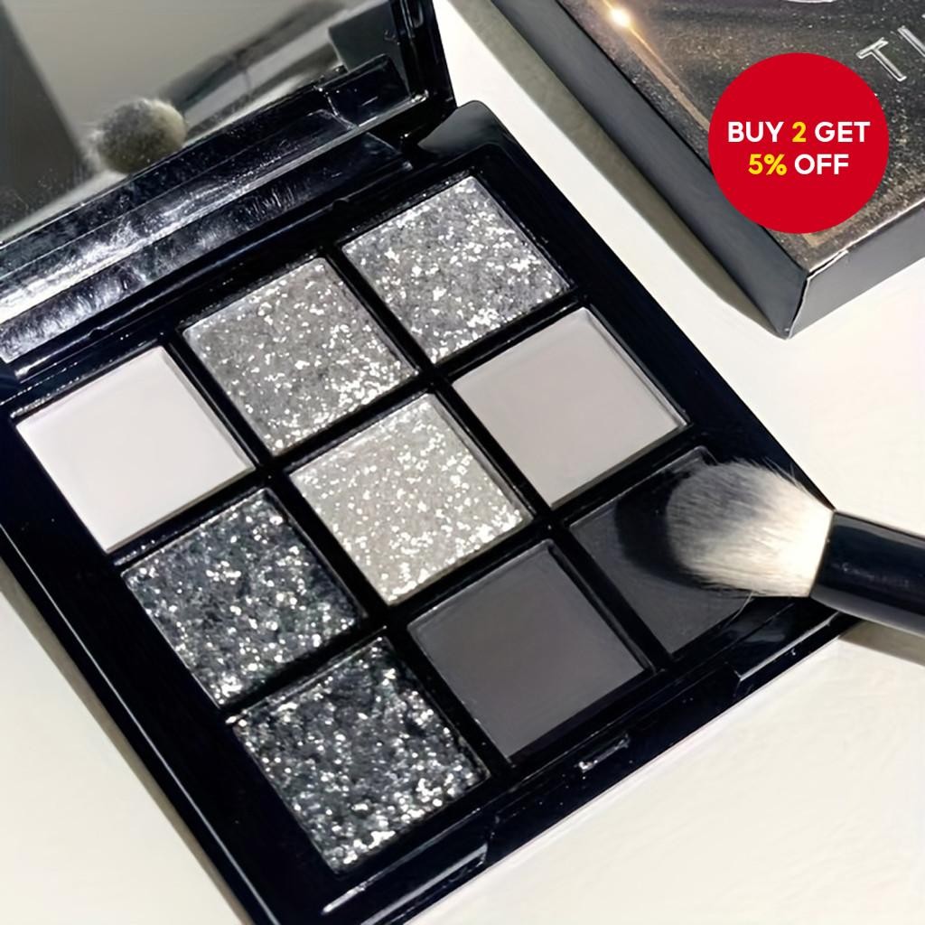 9 Color Palette Eyeshadow Earthy Gray Golden Brown Matte Shimmer