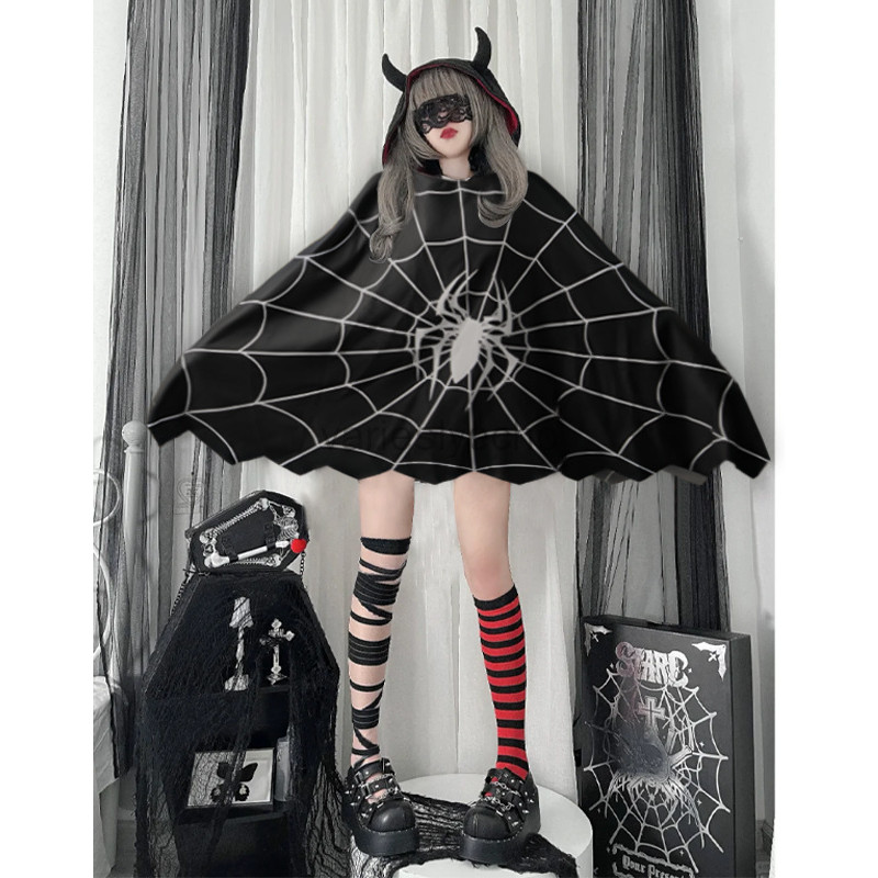 Halloween Costume Spider Web Skeleton Poncho Cloak, Freesize Spider ...