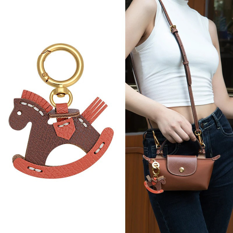 EverToner Genuine Leather Bag Charm Rocking Horse Pendant For