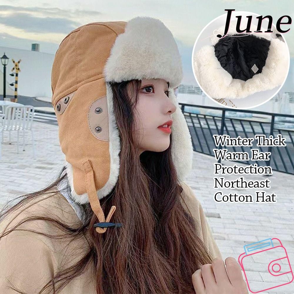 JUNE Bomber Hat Plush Windproof Winter Cap Outdoors Warm Thick Ushanka Fur Hat for Men Women Shopee Singapore