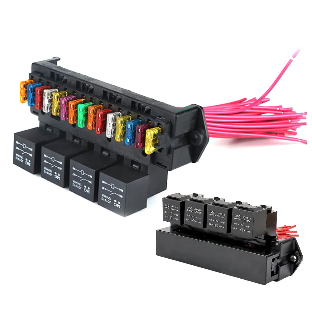 12V 15 Slot Fuse Relay Box Block Kit 4 Relays Multi-Circuit Control ...