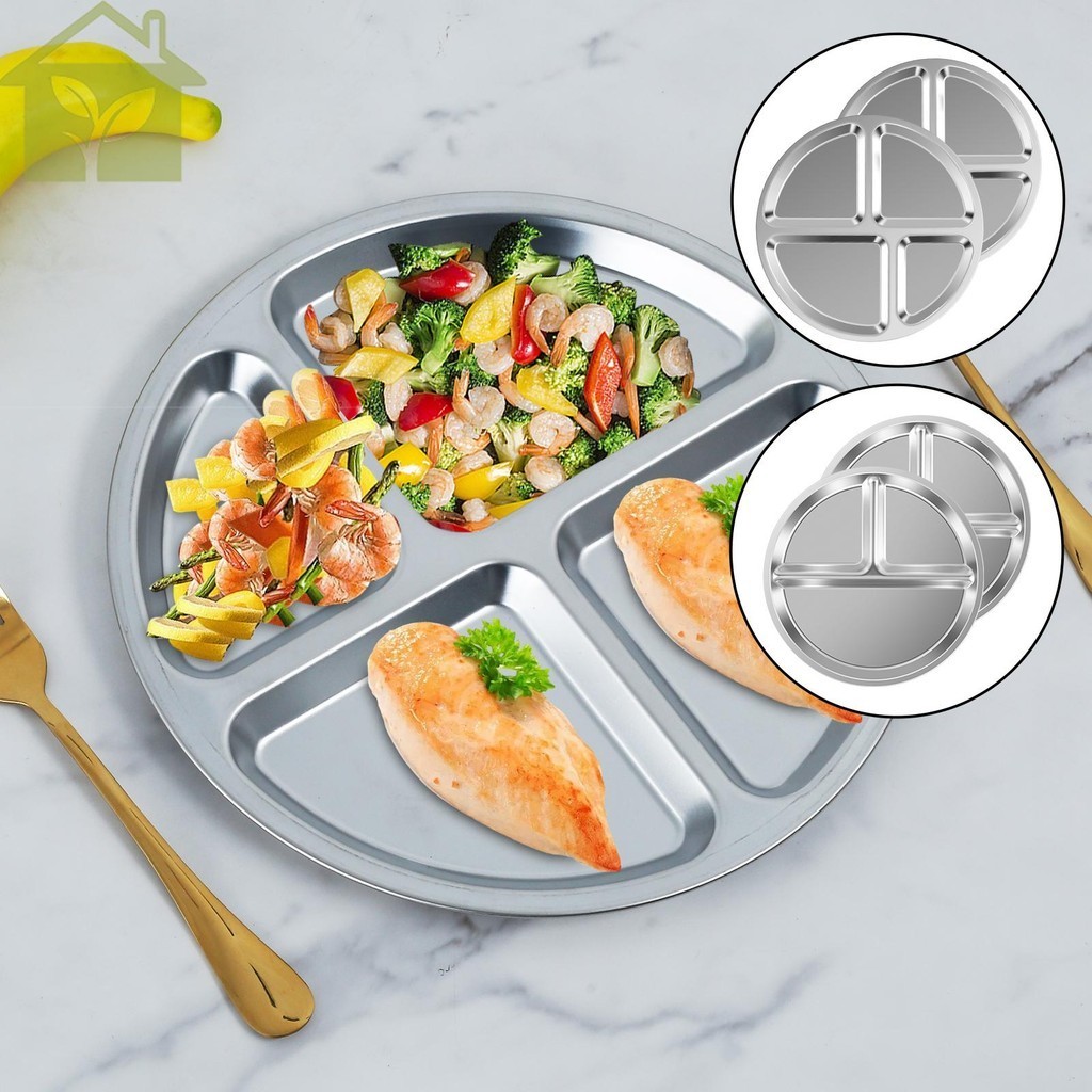 2 Pcs Stainless Steel Divided Dinner Plates Enduring Round Divided Plates Eco Friendly Lightweight Compartmented Dinner Plates Machine Washable Easy to Clean Divided SHOPABC6460 Shopee Singapore