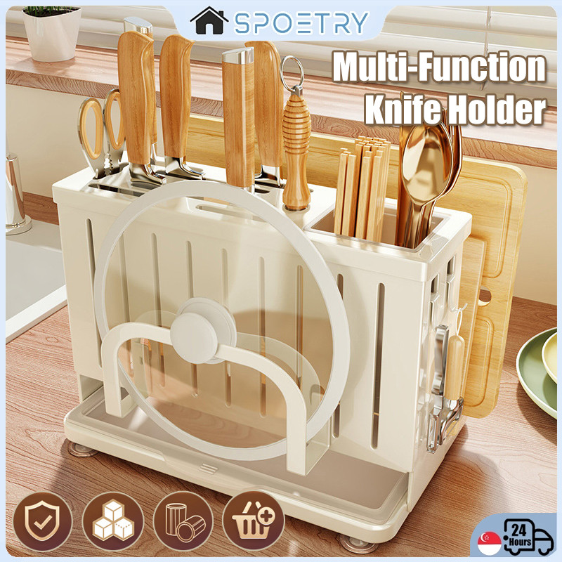 【SG-SPOETRY】 Knife Holder Stainless Steel Multi-function Storage Rack ...