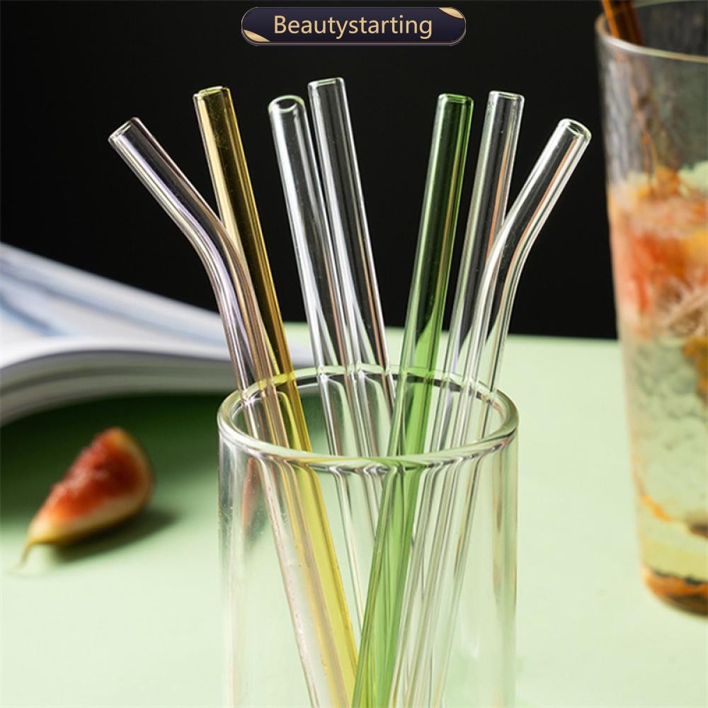 BEAUTYSTARTING Reusable Transparent Glass Straws Multi-Color Glass Eco ...