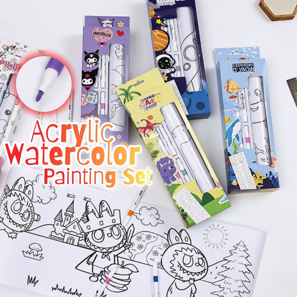 Acrylic Watercolor Painting Set Coloring Paper (6 Colorpens) Children ...