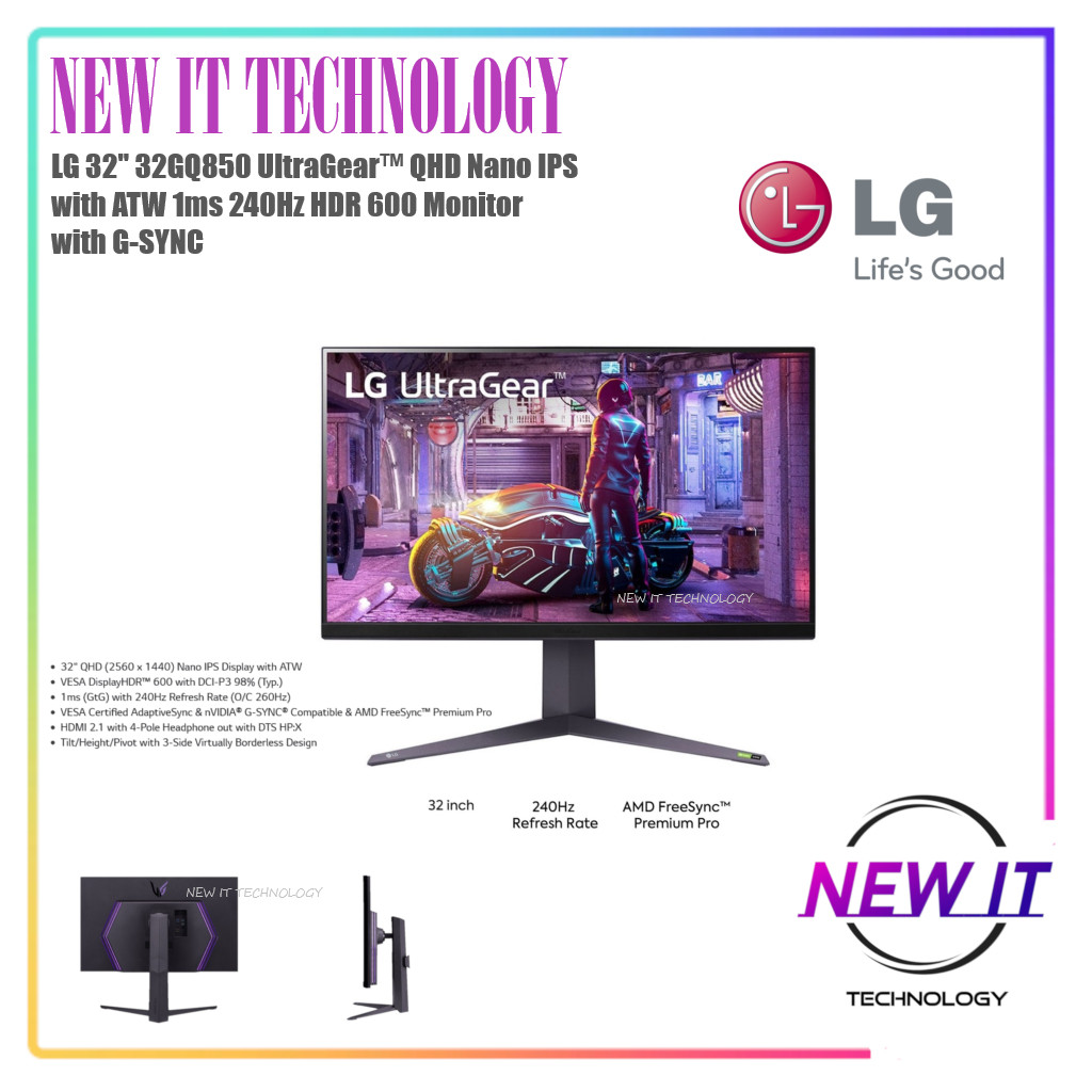 LG 32'' 32GQ850 UltraGear™ QHD (2560 x 1440) Nano IPS with ATW 1ms