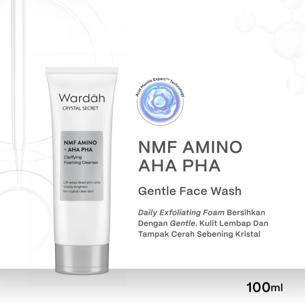 WARDAH Crystal Secret NMF Amino + AHA PHA Clarifying Foaming Cleanser 100 mL / Merah Jingga Official - Gambar 2