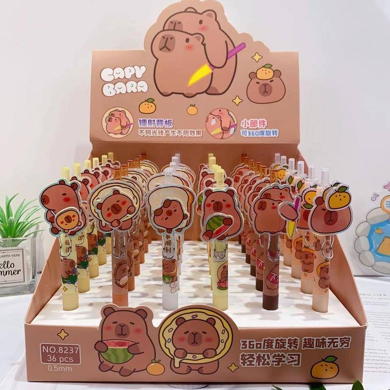 2024 Capybara Rotation Acrylic Gel Pens 0.5mm Kawaii Cartoon Press Pen ...