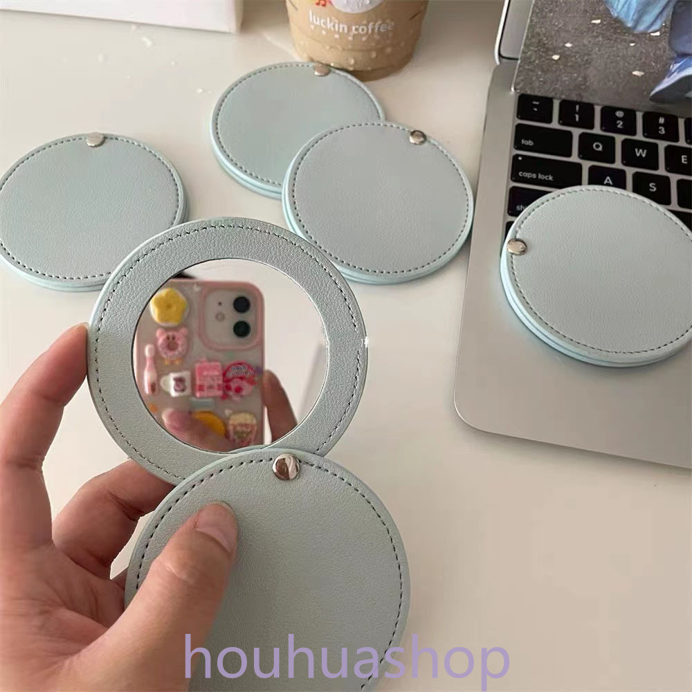 Round Beauty Mirror Round No Deformation Leather Rotating Mirror Easy ...